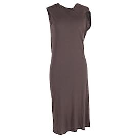 Rick Owens-Rick Owens Lilies Asymmetric Draped-open Back Midi Dress in Brown Viscose-Brown