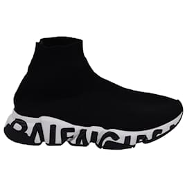 Balenciaga-Balenciaga Speed Graffiti Trainer in Black Polyester-Black