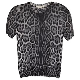 Saint Laurent-Top de manga corta Yves Saint Laurent de lana con estampado animal-Otro,Impresión de pitón