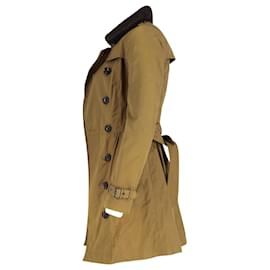 Burberry-Burberry Brit Long Shearling Collar Trench Coat in Olive Cotton-Brown,Red