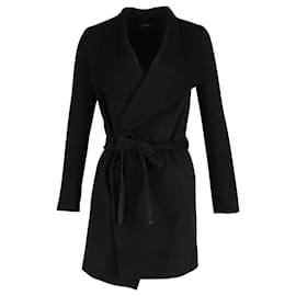 Joseph-Joseph Belted Wrap Coat in Black Wool-Black