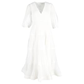 Zimmermann-Vestido midi de gasa plisada con mangas abullonadas de Zimmermann en poliéster blanco-Blanco,Crudo