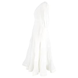 Zimmermann-Zimmermann Puff-Sleeve Plissé-Voile Midi Dress in White Polyester-White,Cream