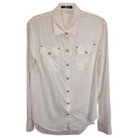 Balmain-Balmain Gold Button Shirt in White Cotton-White,Cream