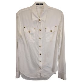 Camisa con botones dorados de Balmain en algodón blanco Blanco Crudo