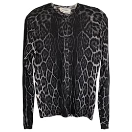 Saint Laurent-Cardigan abotoado Saint Laurent em caxemira com estampa animal-Outro,Impressão em python