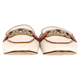 Tod's-Tod's Pantoletten mit Kettenverzierung aus beigem Canvas und braunem Leder-Beige