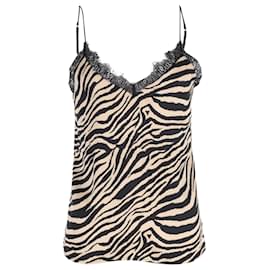 Anine Bing-Anine Bing Alicia Camisola com acabamento em renda em seda preta com estampa de zebra-Outro