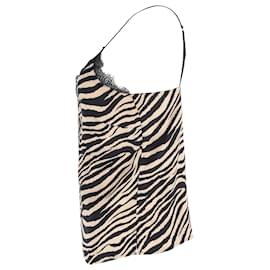 Anine Bing-Anine Bing Alicia Camisola com acabamento em renda em seda preta com estampa de zebra-Outro