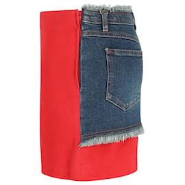 Moschino-Minifalda con panel Moschino en algodón rojo y denim azul-Roja