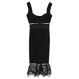 Self portrait-Self-Portrait Olivia Crepe & Lace Detail Sleeveless Midi Dress in Black Polyester-Black