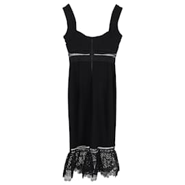 Self portrait-Self-Portrait Olivia Crepe & Lace Detail Sleeveless Midi Dress in Black Polyester-Black