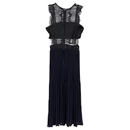 Self portrait-Self-Portrait Sleeveless Pleated Lace Dress in Navy Blue Polyester-Blue,Navy blue