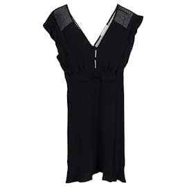 Sandro-Vestido Sandro de viscosa negra con cuello de pico-Negro