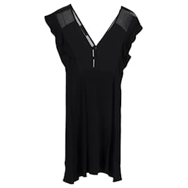 Sandro-Vestido Sandro de viscosa negra con cuello de pico-Negro