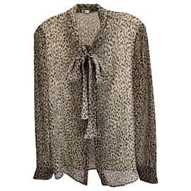 Saint Laurent-Blusa Babycat De Georgette De Seda Con Estampado Animal De Saint Laurent-Otro