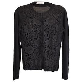 Valentino Garavani Valentino – Spitzen-Cardigan aus schwarzem Kaschmir Schwarz
