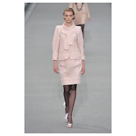 Chanel-Barbie Style Ribbon Tweed Jacket and Skirt Set-Pink