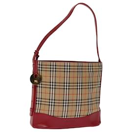 Autre Marque-Burberrys Nova Check Shoulder Bag Canvas Beige Red Auth 74385-Red,Beige