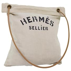 Hermès-Bolsa de ombro HERMES Alain GM lona bege Auth bs14186-Bege
