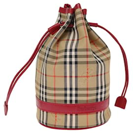 Autre Marque-Burberrys Nova Check Drawstring Pouch Canvas Red Beige Auth 74386-Red,Beige