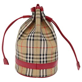 Autre Marque-Burberrys Nova Check Drawstring Pouch Canvas Red Beige Auth 74386-Red,Beige