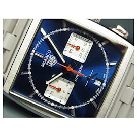 Tag Heuer-TAG HEUER Monaco Chronographe Heuer02 bleu Ref.CBL2111 Homme-Argenté