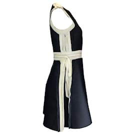 Autre Marque-Robe en satin sans manches à finitions en gros-grain noir / beige Lanvin-Noir