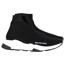 Balenciaga-Balenciaga Speed Trainers Sneaker aus recyceltem Strick aus schwarzem und weißem Polyester-Schwarz