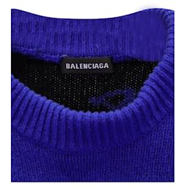 Balenciaga-Balenciaga Overall Logo Crewneck Sweater in Blue Wool-Blue
