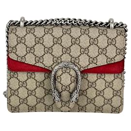 Gucci-GUCCI Dionysus GG Supreme Red Mini Shoulder Crossbody Bag-Red,Dark red