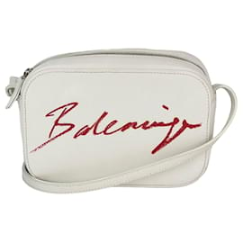 Balenciaga-Balenciaga Logo XS Everyday Camera Umhängetasche aus weißem Leder-Weiß,Roh