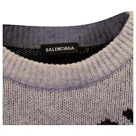 Balenciaga-Maglione girocollo con logo Balenciaga in lana grigia-Grigio