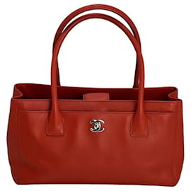 Chanel-Chanel Calfskin Small Cerf Executive Shopper Tote Bag-Red,Dark red