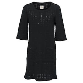 Chanel-Chanel Perforated Knit Pocket Detailed Mini Dress in Black Cotton -Black