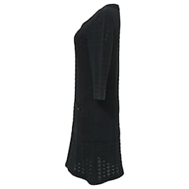 Chanel-Chanel Mini-robe détaillée avec poches en tricot perforé en coton noir-Noir