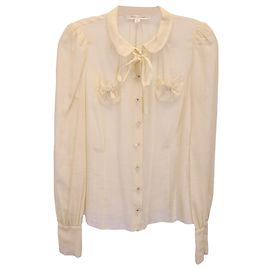 Marc Jacobs – Bluse mit Peter-Pan-Kragen aus beiger Seiden-Baumwolle Braun Beige