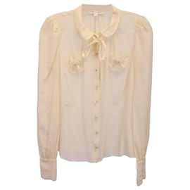 Marc Jacobs-Marc Jacobs Peter-Pan Collar Blouse in Beige Silk Cotton-Brown,Beige