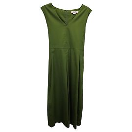 Max Mara Robe Midi Évasée à Col V en Coton Vert Vert