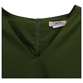 Max Mara-Max Mara V-neck Flared Midi Dress in Green Cotton-Green