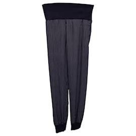 Theory-Theory Elastic-Waist Striped Pants in Navy Blue Silk-Blue,Navy blue