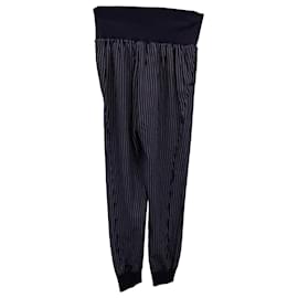 Theory-Theory Elastic-Waist Striped Pants in Navy Blue Silk-Blue,Navy blue