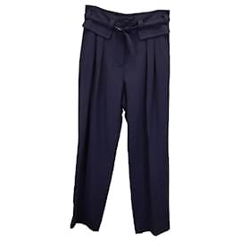 Apc-A.P.C. Belted Pleated Trousers in Navy Blue Wool-Blue,Navy blue