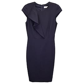 Max Mara-Max Mara Drape-Detail Sheath Dress in Navy Blue Wool-Blue,Navy blue