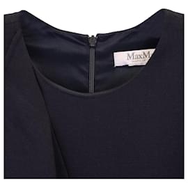 Max Mara-Max Mara Drape-Detail Sheath Dress in Navy Blue Wool-Blue,Navy blue