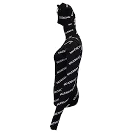 Balenciaga-Balenciaga Allover-Logo-Kapuzenpullover aus schwarzer Baumwolle-Schwarz
