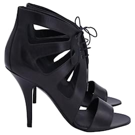 Givenchy-Givenchy Cut-Out Lace-Up Sandals in Black Leather-Black