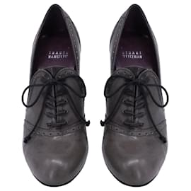 Stuart Weitzman-Stuart Weitzman Lace-Up Wingtip Pumps in Grey Leather-Grey