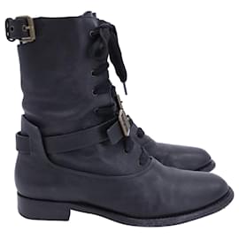 Chloé-Chloé Otto Moto Combat Boots in Black Leather-Black