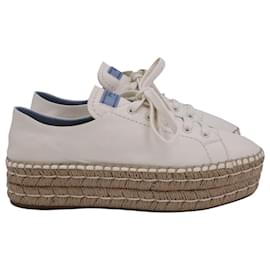 Prada-Baskets Plateforme Espadrilles Prada en Cuir Blanc-Blanc